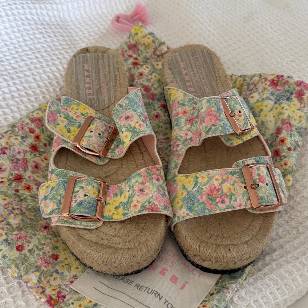 LoveShackFancy x Manebi Nordic floral leather slides